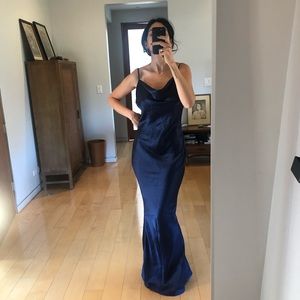 Pretty Lavish navy satin cowl neck dress